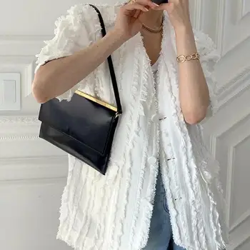 Genayooa Streetwear Hvid Silke Jakker Kvinder Toppe Koreansk Stil Oversize Løs Overtøj Elegante 2021 Sommeren Damer Jakker