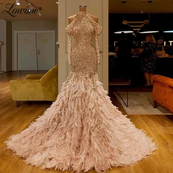 Generøse Fjer Kjole Til Aften I Saudi-Arabisk Glitter Party Kjoler Til Bryllupper 2019 Robe De Soiree Dubai Kvinder Lange Gallakjoler