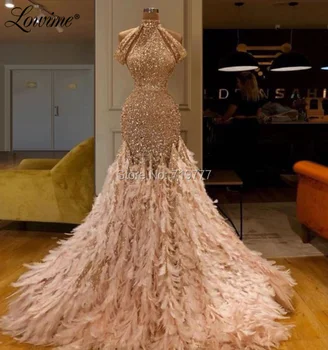 Generøse Fjer Kjole Til Aften I Saudi-Arabisk Glitter Party Kjoler Til Bryllupper 2019 Robe De Soiree Dubai Kvinder Lange Gallakjoler