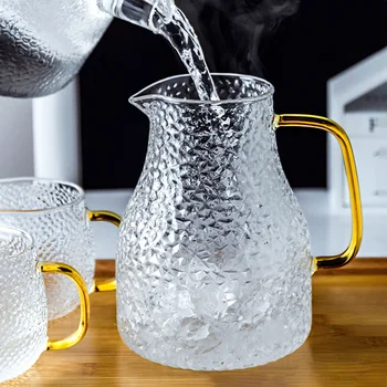 Gennemsigtig Glas Vand Kande Varm/Kold Vand, Te Pot Glas Rustfrit Stål Flow Låg Vand Karaffel med Håndtag Varme-bevis Tepotte Sæt