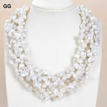 GG Smykker 7 Rækker Hvide Kulturperler Keshi Perle Multi Tråde Perle Halskæde Armbånd Sæt