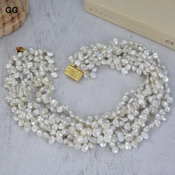 GG Smykker 7 Rækker Hvide Kulturperler Keshi Perle Multi Tråde Perle Halskæde Armbånd Sæt