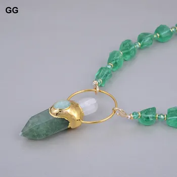 GG Smykker Naturlige Grønne Glas Quartzs Nugget, Crystal Halskæde Grønne Moskovitiske Punkt Quartzs Hvid Råt Vedhæng Til Kvinder