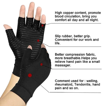 Gigt Kompression Handsker Kobber, Fiber Komfort Gigt Handske for Reumatoid Arthritis Carpal Tunnel Terapi Håndled