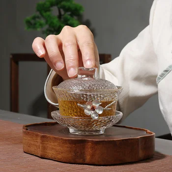 Glas Dække Skålen Husstand Enkel Tyk varmeandig Indlagt Tin Kung Fu Sort Te Pu ' Oong Te Terrinen Teaware Gratis Fragt