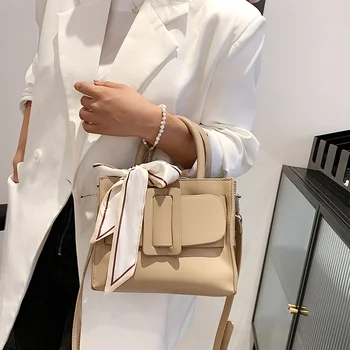 GLHXSW Tørklæde Design Kvinders Håndtaske Små Simple PU Læder-One-Shoulder Håndtaske Dame Diagonal Taske Mode Solid Farve Håndtasker