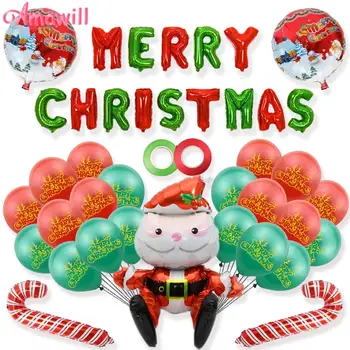 Glædelig Jul Folie Ballon Santa Claus Ballon Snemand Globos Runde Prik Latex Balloner Julepynt Til Home Nye År