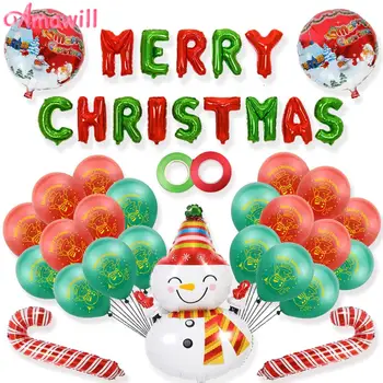 Glædelig Jul Folie Ballon Santa Claus Ballon Snemand Globos Runde Prik Latex Balloner Julepynt Til Home Nye År