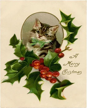 Glædelig Jul Katten Holly Retro Metal, Tin Log Væg Udsmykning Kunst Plakat
