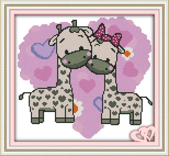 Glæden søndag giraffen par Tælles Kinesiske Cross Stitch Kits, trykt korssting sæt Broderi Håndarbejde