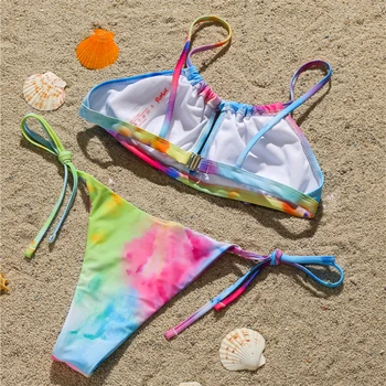 GNIM Sexet Micro Print Bikini Badetøj Kvinder 2021 Farverige Bandage Svømme badetøj Badetøj Backless Bandeau Badedragt Sæt Nye