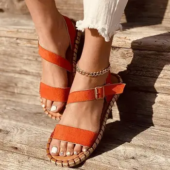 Godt Nyt til Kvinder Sko vogue Tendens Daglige Afslappet Orange Ruskind Simpelt Bælte Spænde Åben Tå Flad Hæl Komfortable Sandaler