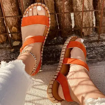 Godt Nyt til Kvinder Sko vogue Tendens Daglige Afslappet Orange Ruskind Simpelt Bælte Spænde Åben Tå Flad Hæl Komfortable Sandaler
