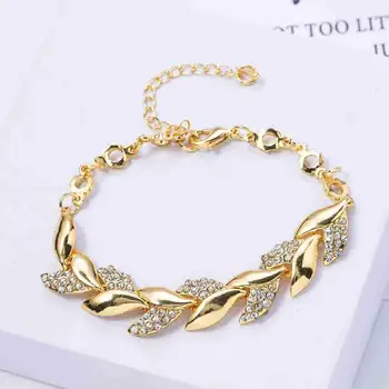 Golden Fuld Diamanter, Armbånd, Kæde, Guld Farve Blad Armbånd Til Kvinder Håndled Mode Luksus Smykker Gaver
