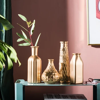 Golden Kreative Glas Vase Simpelt Håndværk Blomst Arrangement Lys Luksus Desktop Indretning, Boligindretning, Pynt Tilbehør