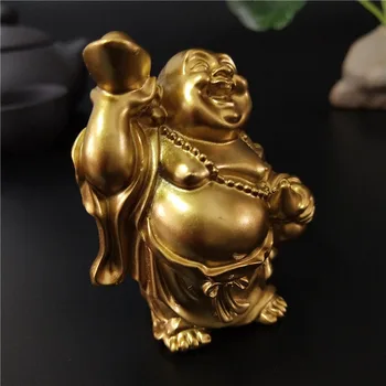 Golden Laughing Buddha-Statue Kinesiske Feng Shui Harpiks Maitreya Buddha Sculpture Garden Figurer, Ornamenter Til Boligindretning