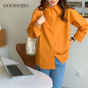 GOOHOJIO 2021 Nye Forår og Efterår Solid Farve Shirts Kvinder Fashionable Løse Kvinder Casual Skjorte i Smart Design Shirt til Damer