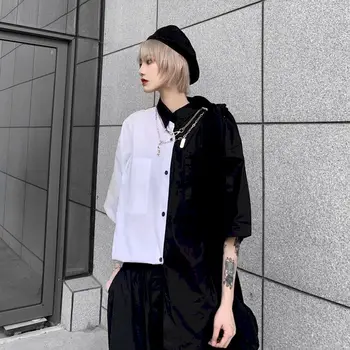 Gothic Patchwork Kvinder Bluser 2021 Sorte og Hvide Skjorter BF Kvinder Tøj, Vintage Sommer Toppe Shirt Plus Size Par Bluse