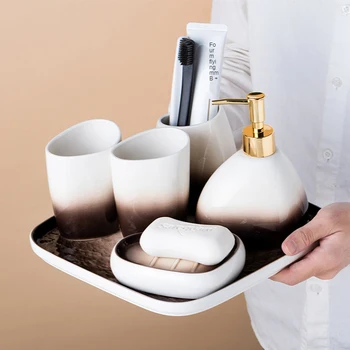 Gradient Keramiske Sanitetsartikler Settoothbrush Cup Lotion Dispenser Sæbe Skål Tandbørsteholder Vask Seks-Delt Badeværelse Passer Til