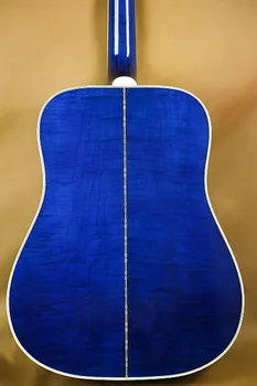 Gratis forsendelse 6 strenge fugle i flugt, viper blå brugerdefineret akustisk 6-string dreadnought guitar blå flamme ahorn guitar