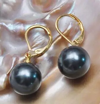Gratis forsendelse luksus Ædle smykker charmerende charmerende paif af 10-11mm tahitian runde sorte perle øreringe