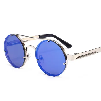 Gratis forsendelse Nye punk stil steam Solbriller foråret Solbriller tendens runde metal solbriller