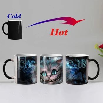 Gratis forsendelse tegneserie kat varmefølsomme kaffebæger cup Porcelæn Magic Farve skiftende Te Kopper julegave
