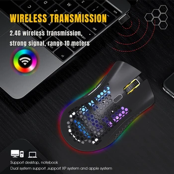 Greatlizard RGB-Flow Lys Effekt Genopladelige Mute Wireless Mouse Hul, Hule Magt Konkurrence Mus Til Bærbare PC