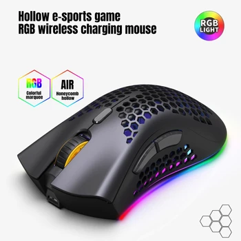 Greatlizard RGB-Flow Lys Effekt Genopladelige Mute Wireless Mouse Hul, Hule Magt Konkurrence Mus Til Bærbare PC
