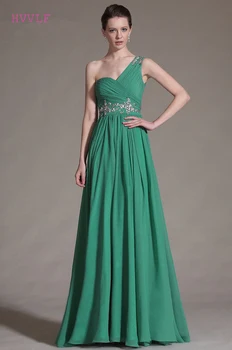 Green Aften Kjoler a-line En-skulder-Chiffon Beaded Lange Dubai Saudi-arabisk Aften Kjole Prom Kjoler
