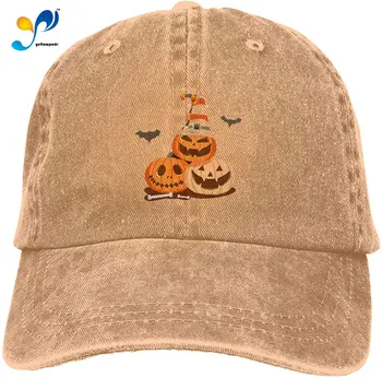Græskar-Ansigter - Halloween Hat Vintage Denim Bomuld Baseball Caps Far Hat Justerbar Sandwich Hat