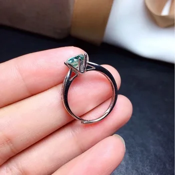 Grøn blå Solitaire Ring for Kvinder Massiv 925 Sterling Sølv Ringe Rundt Moissanite Diamant til Bryllup Engagement Fine Smykker