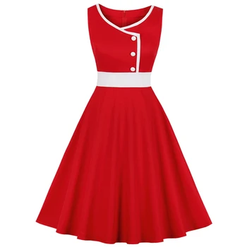 Grøn Rød Kvinder Sommer Kjole Solid Farve, Retro Vintage 50'erne, 60'erne, Afslappet Part Kontor Robe Rockabilly Kjoler Plus Size Vestidos