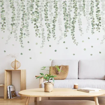 Grønne Planter Eucalyptus vinblade vægoverføringsbillede Flytbare Akvarel Wall Decor Wall Sticker til Indretning af Stue
