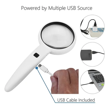 GTBL USB Håndholdt lup med LED Lys 3 Linse High-Definition Ældre Læsning og Reparation Forstørrelsesglas Sæt