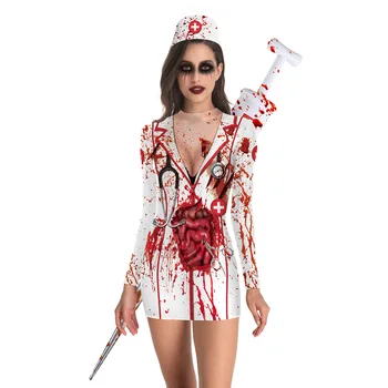 Guld Skelet Halloween Cosplay Kjoler Kvinder Skræmmende Kostume Uhyggelig Fancy Kjole Dag Døde Mor Horror Karneval C32C73