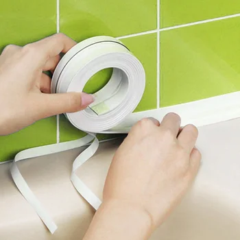 Gulvtæppe Toilet Mærkat fugebånd Reparation Caulk Strip Fleksibel Selvklæbende Vask PVC Vandtæt Hjem, Køkken, Badeværelse Wall
