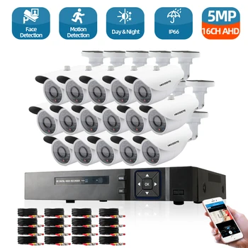 H. 265 Udendørs Vandtæt Videoovervågning Sikkerhed Kamera Kits System HD CCTV DVR 16PCS 5MP IR-AHD overvågningskameraer Sæt