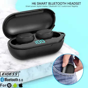 H6 tws trådløse bluetooth-hovedtelefoner hovedtelefoner, musik, led display vandtæt vandtæt sport stereo headset virker på alle telefon