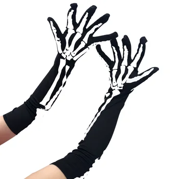 Halloween Dame Gotiske Hipster Punk Vanter Skræmme Rekvisitter Handsker Skelet Print Cool Kvinder Opera Længde Nylon Handske 2020 50*10 cm