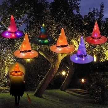 Halloween Dekorationer Heks Hat Udendørs 6stk Hængende Tændte Lysende Heks Hat Indretning Halloween Lys String Batteri