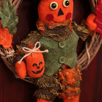Halloween Krans Mode Sød Fugleskræmsel Fugl Indretning Dør Krans Hængende Ornament til Fest Dekoration Hjemme Håndværk