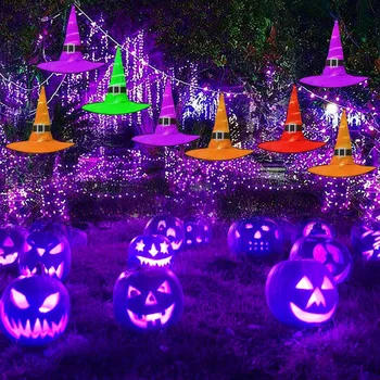 Halloween Party Witch Hatte LED Lysende Cap Udendørs Træ Hængende Ornament Wizard Hat Ghost Cosplay Parti Dekoration Rekvisitter