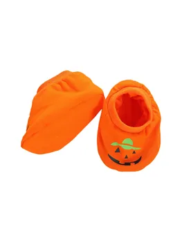Halloween Passer til 3stk barns Orange O-Hals Lange Ærmer Rompers + Græskar Ghost Slip-On Sko + Hat til Baby, Dreng, Pige 0-18M