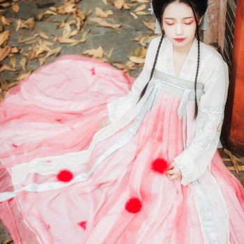 Hanfu Kostume til Kvinder med Elegante Broderier Klassisk Tøj, Kinesisk (Traditionel Og Gammel Folkemusik Dans Costume Pink Hanfu DQL1692