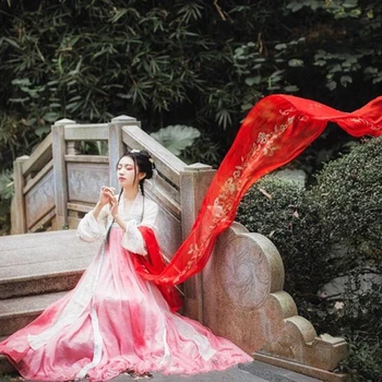 Hanfu Kostume til Kvinder med Elegante Broderier Klassisk Tøj, Kinesisk (Traditionel Og Gammel Folkemusik Dans Costume Pink Hanfu DQL1692