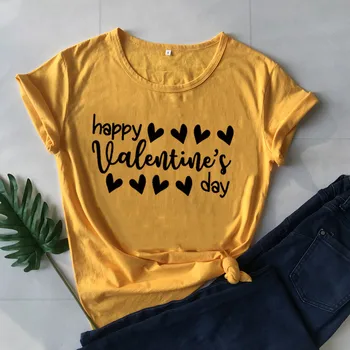 Happy Valentine ' s Day Tshirt Mode Bomuld Women-Shirt Sjove Grafiske Æstetiske O Hals Unisex Tøj kortærmet Top Tees
