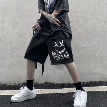Harajuku Gotisk Stil Graffiti Streetwear Sort Casual Shorts med Høj Talje Sommeren Kvinders Shorts Retro Nye Sports Shorts til Kvinder