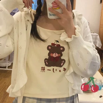 Harajuku Mode Afgrøde Top Camis Kvinder Japansk Pige Smarte Bløde Søster Sød Bjørn ide Uden Slidt Tynd Kort Camisole Top