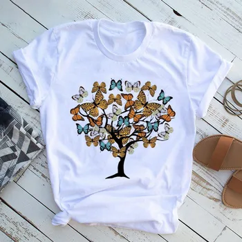 Harajuku Sommer t-shirts Kvinde Butterfly Tree Print-Toppe T-shirt Femme Afslappet Rund Hals Korte Rousing Top t-Shirt ,Drop Skib